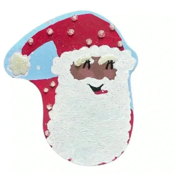 01 Handcrafted Hand painted UpCycled Christmas Santa Tin Blue, Red, White - Picture 1 of 7